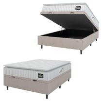 Cama Box Baú Casal Colchão Espuma D45 Lazio Pillow Top 138x188x65cm Suede Branco Bege Hellen Cama Box Baú Casal Colchão Espuma D45 Lazio Pillow Top 138x188x65cm Suede Branco Bege Hellen