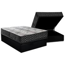 Cama Box Baú Casal: Colchão Espuma D45 Paropas Pasquale Wave Black + Base CRC Suede Black (138x188)