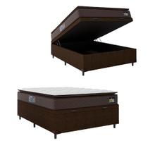 Cama Box Baú Casal Colchão Espuma D45 Pillow Top Strong 138x188x65cm Marrom Hellen Cama Box Baú Casal Colchão Espuma D45 Pillow Top Strong 138x188x65cm Marrom Hellen