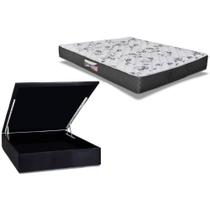 Cama Box Baú Casal: Colchão Espuma Herval D28 / AG65 Ortopedic Black + Base CRC Suede Black(138x188)