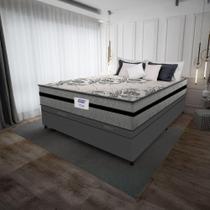 Cama Box Baú Casal Colchão Gazin Com Molas Ensacadas Rubi 138x188x73cm Suede Cinza/Preto