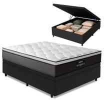 Cama Box Baú Casal Colchão Gazin Maximus Molas Ensacadas 138x188x65cm Cinza / Preto - Suporta até 120kg por Pessoa