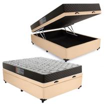 Cama Box Baú Casal Colchão Mola Bonnel Acolchões + Box Sintético 61x138x188