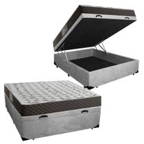 Cama Box Baú Casal Colchão Mola Bonnel Acolchões + Box Suede 61x138x188