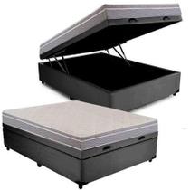 Cama Box Baú Casal Colchão Molas Bonnel + Box Sintético Preto Cama Box Baú Casal Colchão Molas Bonnel + Box Sintético Preto