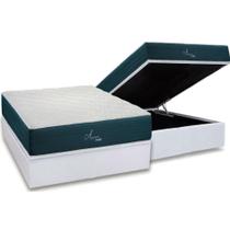 Cama Box Baú Casal: Colchão Molas Bonnel Polar Ensacadas Aquariuns + Base CRC Courano White (138x188)