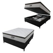 Cama Box Baú Casal Colchão Molas Ensacadas 138x188x75cm Branco Preto Gazin