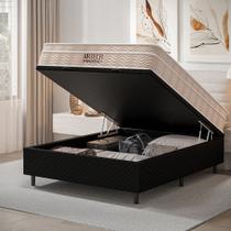 CAMA BOX BAÚ CASAL COLCHÃO MOLAS ENSACADAS AIRTECH 138x198x67CM BEGE e BOX BAÚ PRETO
