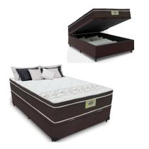 Cama Box Baú Casal Colchão Molas Ensacadas Euro Top Gazin 138x188x73cm Marrom/Branco - Suporta até 120kg por Pessoa