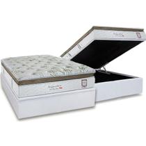 Cama Box Baú Casal: Colchão Molas Ensacadas Herval Imperatore Eco Bamboo + Base CRC Linhão White (138x188)