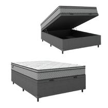 Cama Box Baú Casal Colchão Molas Ensacadas Mirage 138x188x65cm Cinza/Branco Umaflex