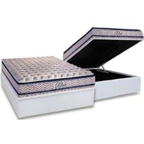 Cama Box Baú Casal: Colchão Molas Ensacadas Paropas MasterPocket Blue + Base CRC Courano White(138x188)