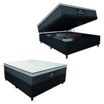 Cama Box Baú Casal Colchão Molas Ensacadas Pillow Maximus 138x188x65cm cinza / Preto Gazin - Suporta até 120kg por Pessoa
