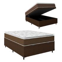 Cama Box Baú Casal Colchão Molas Ensacadas Pillow Top Martino 138x188x66cm Marrom/Branco Umaflex