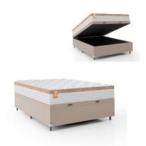 Cama Box Baú Casal Colchão Molas Ensacadas Real 138x188x68cm Branco / Bege - Suporta até 130Kg Cama Box Baú Casal Colchão Molas Ensacadas Real 138x188x68cm Branco / Bege - Suporta até 130Kg