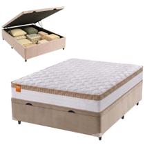 Cama Box Baú Casal Colchão Molas Ensacadas Real 138x188x68cm Branco / Bege - Suporta até 130Kg Cama Box Baú Casal Colchão Molas Ensacadas Real 138x188x68cm Branco / Bege - Suporta até 130Kg