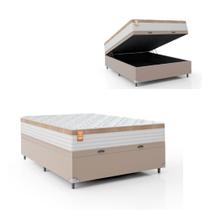 Cama Box Baú Casal Colchão Molas Ensacadas Real 138x188x68cm Branco / Bege - Suporta até 130Kg