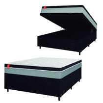 Cama Box Baú Casal Colchão Molas Ensacadas Real 138x188x68cm Preto / Cinza - Suporta até 130Kg Por Pessoa - CELUPLAS