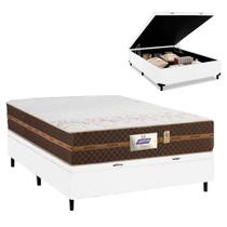 Cama Box Baú Casal Colchão Molas Flora Gazin + Box Sintético 52x138x188 Branco Cama Box Baú Casal Colchão Molas Flora Gazin + Box Sintético 52x138x188 Branco