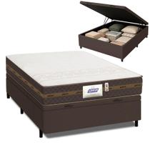 Cama Box Baú Casal Colchão Molas Flora Marrom / Branco 138x188x61cm Cama Box Baú Casal Colchão Molas Flora Marrom / Branco 138x188x61cm