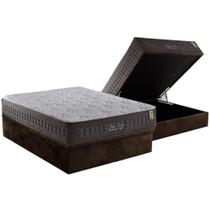 Cama Box Baú Casal: Colchão Molas MasterPocket Ensacadas Anjos New King + Base CRC Suede Brown(138x188)