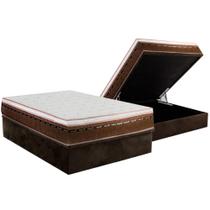 Cama Box Baú Casal: Colchão Molas MasterPocket Ensacadas Luckspuma New Comfort + Base CRC Suede Brown (138x188)