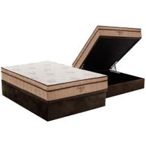 Cama Box Baú Casal: Colchão Molas Ortobom SuperPocket Celebrita + Base CRC Suede Brown(138x188)