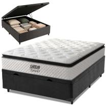 Cama Box Baú Casal Colchão Molas Pocket Ensacadas Tower 138x188x75cm Branco/Preto Gazin - Suporta até 120kg por Pessoa