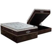 Cama Box Baú Casal: Colchão Molas SuperPocket Ensacadas Ortobom Sleep King Látex + Base CRC Suede Brown (138x188)