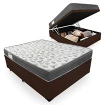 Cama Box Baú Casal + Colchão Ortobom ISO 100 Espuma D33 138x188x60 Marrom Cama Box Baú Casal + Colchão Ortobom ISO 100 Espuma D33 138x188x60 Marrom