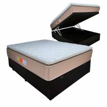 Cama Box Baú Casal Colchão Ortopédico PillowTop 138x188x69cm BEGE - Emperor Relaflex