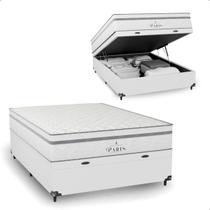 Cama Box Baú Casal + Colchão Paris Molas Ensacadas Branco Cama Box Baú Casal + Colchão Paris Molas Ensacadas Branco