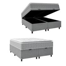 Cama Box Baú Casal Colchão Pillow 158x198x74cm Cinza/branco
