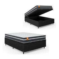 Cama Box Baú Casal Colchão Preto