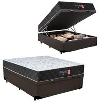 Cama Box Baú Casal + Colchão Semi Ortopédico Extra Firme Espuma D33 Colchões 138x188x72 Marrom