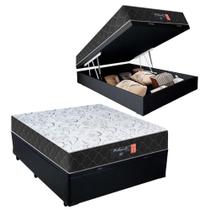 Cama Box Baú Casal + Colchão Semi Ortopédico Extra Firme Espuma D33 Colchões 138x188x72 Preto