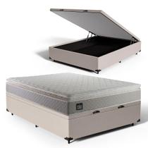 Cama Box Baú Casal + Colchão Strong D45 One Face Bege 138x188x66cm - Suporta até 150Kg Por Pessoa