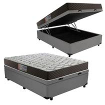 Cama Box Baú Casal com Colchão de Molas Bonnel Sintético Cinza Cama Box Baú Casal com Colchão de Molas Bonnel Sintético Cinza