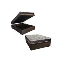 Cama Box Baú Casal com Colchão de Molas Bonnel Suede Marrom Cama Box Baú Casal com Colchão de Molas Bonnel Suede Marrom