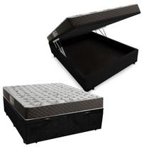 Cama Box Baú Casal com Colchão de Molas Bonnel Suede Preto