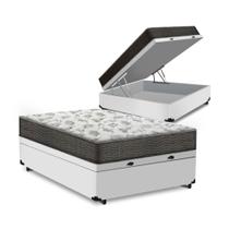 Cama Box Baú Casal com Espuma Macia Acoplado Branco Sintético Cama Box Baú Casal com Espuma Macia Acoplado Branco Sintético