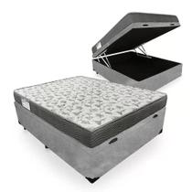 Cama Box Baú Casal com Espuma Macia Acoplado Cinza Suede Cama Box Baú Casal com Espuma Macia Acoplado Cinza Suede