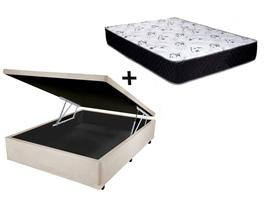 Cama Box Baú Casal Conforto Sintético Bege + Colchão Casal Conforto Espuma D23 14x138x188