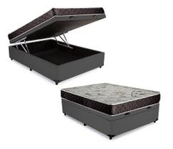 Cama Box Baú Casal Conforto Sintético Cinza + Colchão Casal Conforto Espuma D33 24x138x188