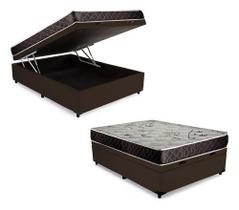 Cama Box Baú Casal Conforto Sintético Marrom + Colchão Casal Conforto Espuma D23 16x138x188