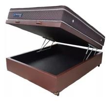 Cama Box Baú Casal Conforto Sintético Marrom + Colchão Casal Conforto Espuma D33 Com EPS 14x138x188