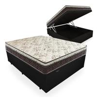 Cama Box Baú Casal Conforto Sintético Preto + Colchão Casal Conforto Espuma D33 Com EPS 14x138x188