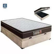 Cama Box Baú Casal Conforto Suede Bege + Colchão Casal Conforto Espuma D33 Com EPS 30x138x188