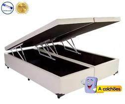 Cama Box Baú Casal Convencional Bege Bipartido Com Pistão A Gás - 138x188x41