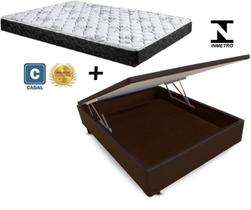 Cama Box Baú Casal Dreams Sintético Marrom + Colchão Casal Dreams Espuma D23 Com EPS 20x138x188